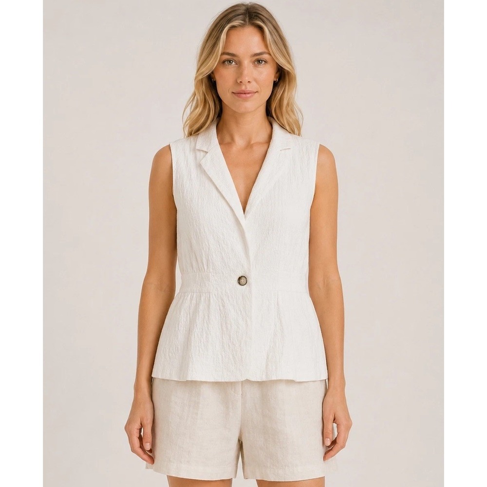 Diane Von Furstenberg DVF Cream Textured Capsule‎ Sleeveless Blazer Vest SZ 10